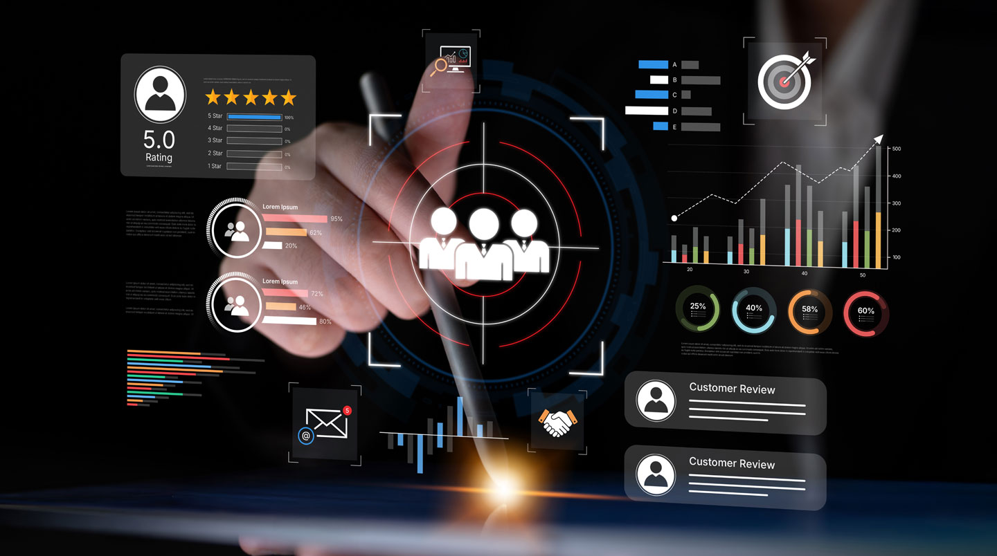 Responsable customer success analysant des graphiques de segmentation clients et métriques de rétention affichés en français sur grand écran dans bureau contemporain